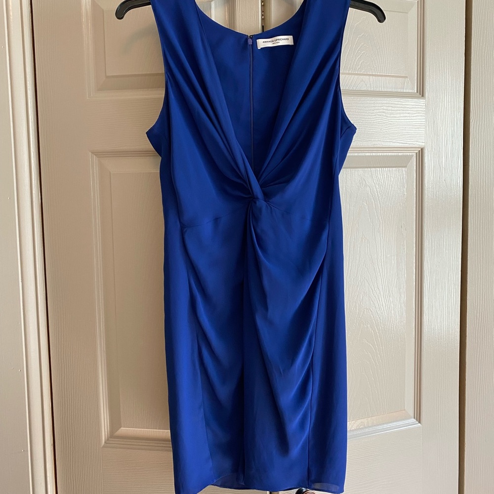 Amanda Uprichard Cobalt Blue V-Neck Draped Mini